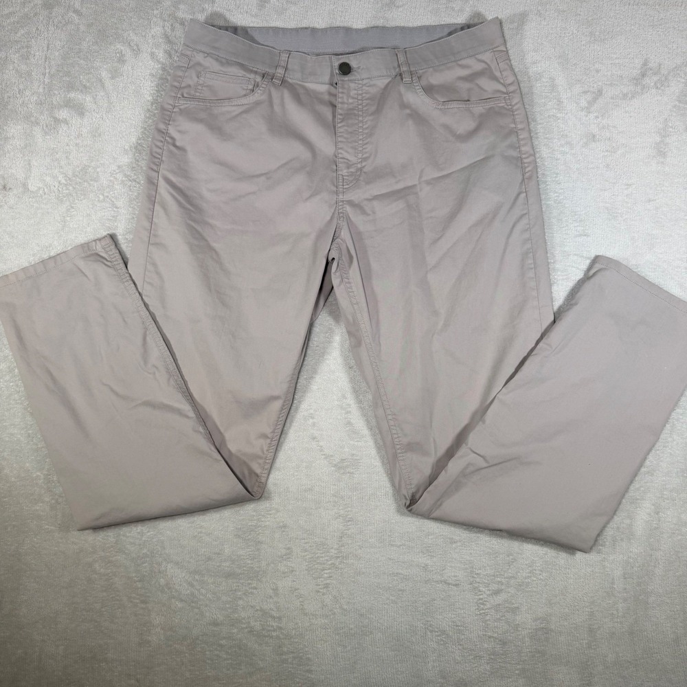 Faherty Brand Movement 5-Pocket Pants Mens 35x34 Grey Beige Stretch Chino‎ Slim